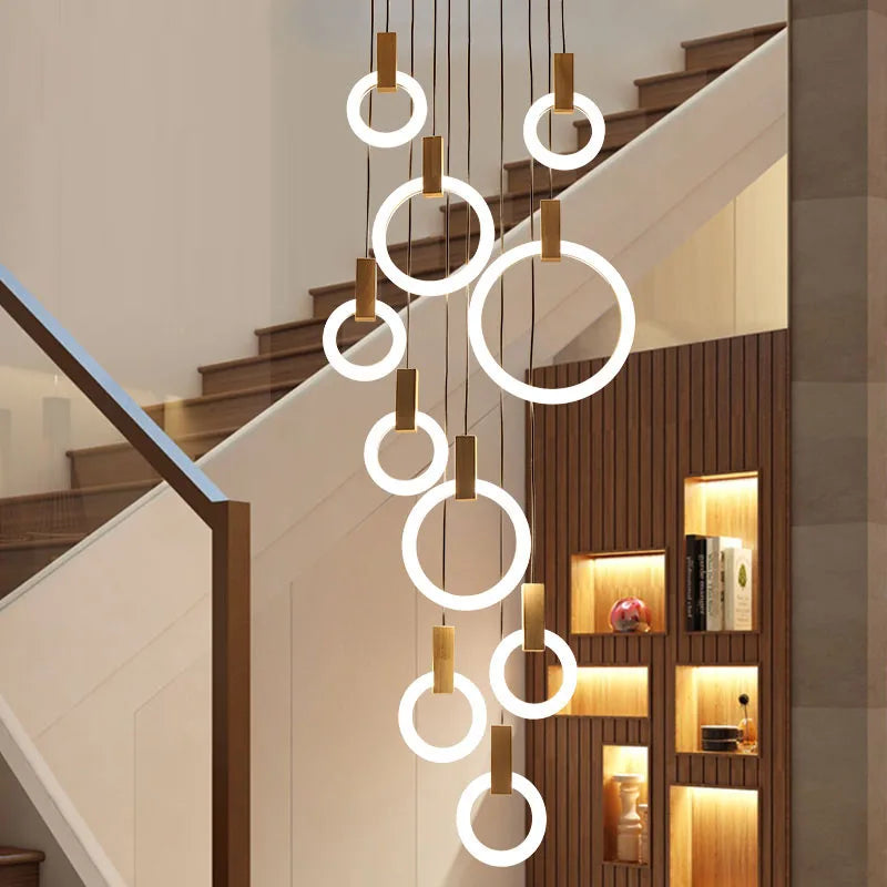 Axyaa Wooden Chandelier Modern Ceiling Lights Stairs Hanging Pendant Lamps