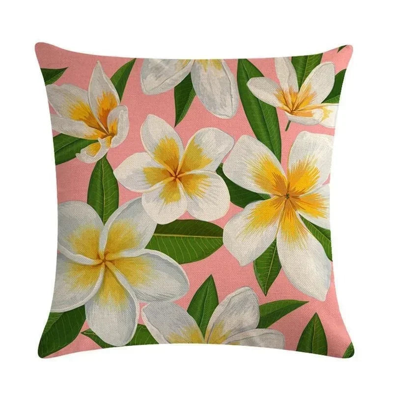 Axyaa Tropical Plant Design Linen Pillowcase Floral Print 45*45cm