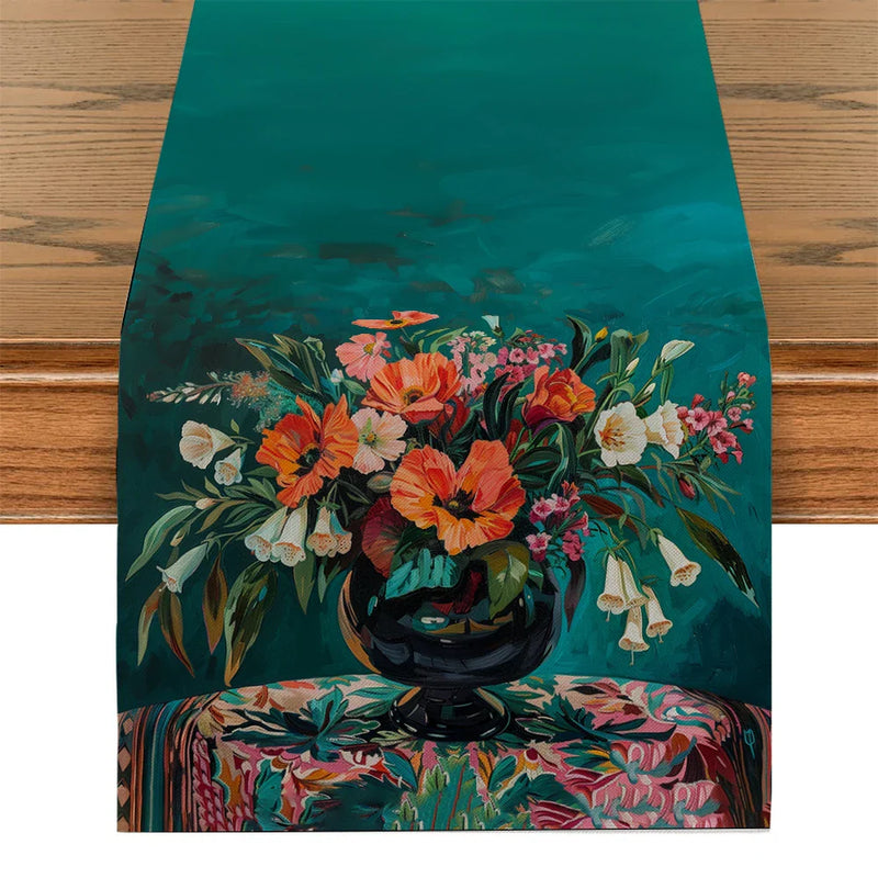 Axyaa Floral Vase Table Runner: Elegant Dining Room Decor & Holiday Party Essential