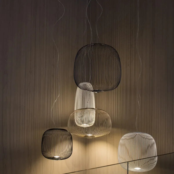 Axyaa Gold Cage LED Pendant Lamp Minimalist Chandelier - Foscarini Spokes-inspired Circular Design