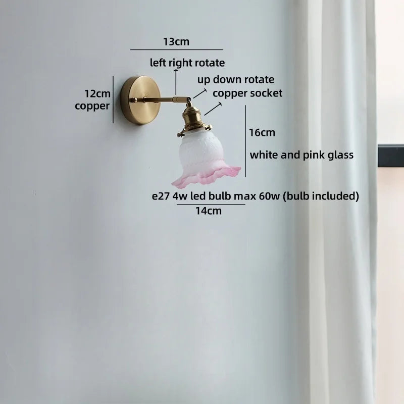 Axyaa Nordic LED Wall Lamp for Bedroom Bedside, Modern Copper Arm, Up Down Rotate, Bathroom Mirror Light
