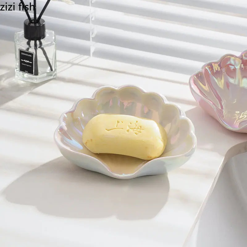 Axya Ceramic Soap Dish Shelf Holder with Drain Rack for Bathroom Accessories