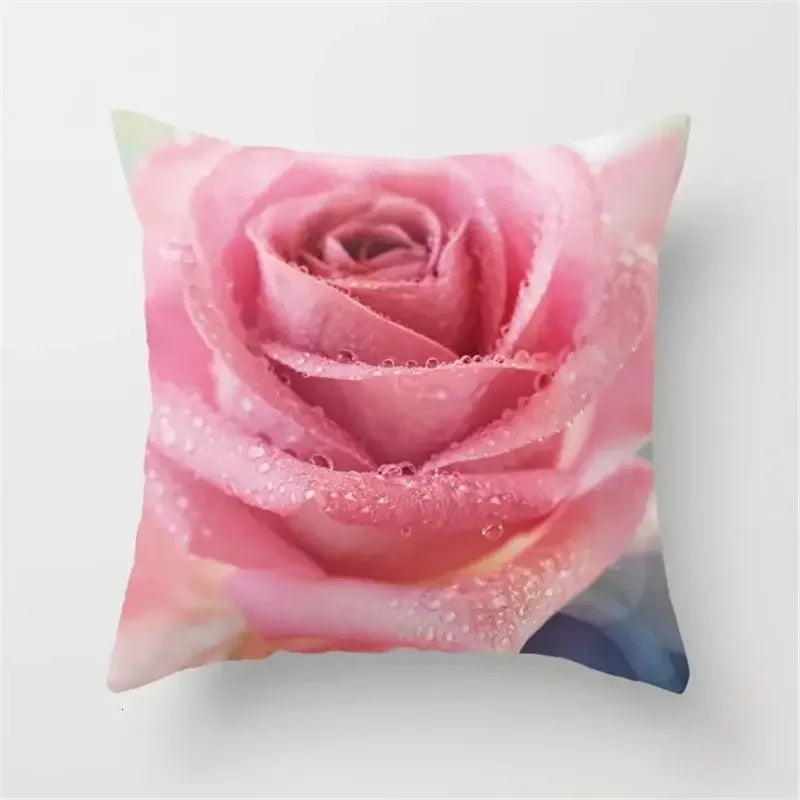 Rose Flowers Cushion Cover 45x45cm Nordic Style Home Decor Throw Pillow Axyaa