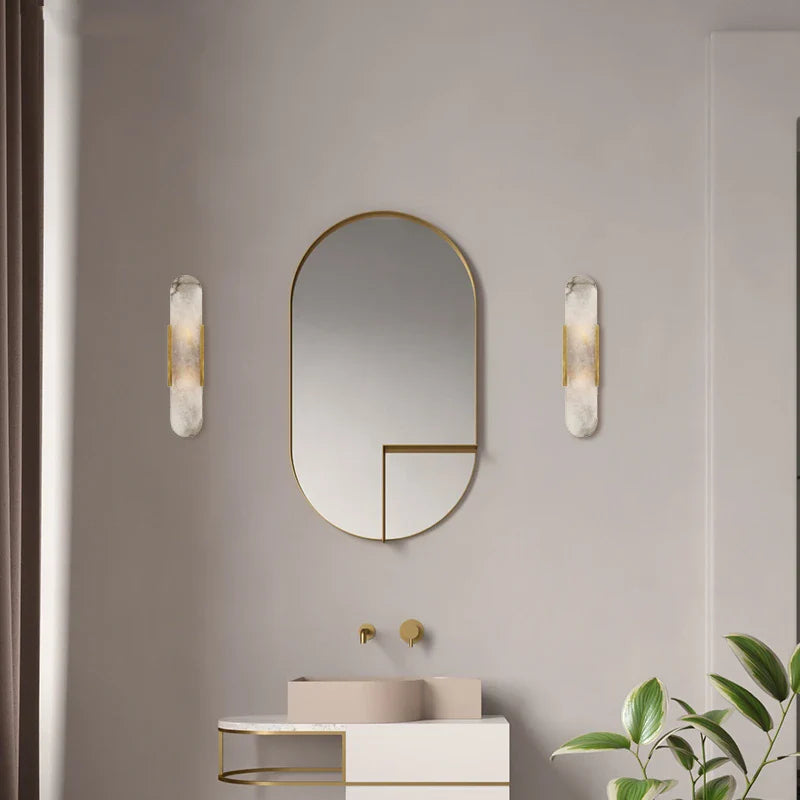 Axyaa Nordic LED Wall Sconce with Marble Lampshade - Modern Indoor Stair Lighting