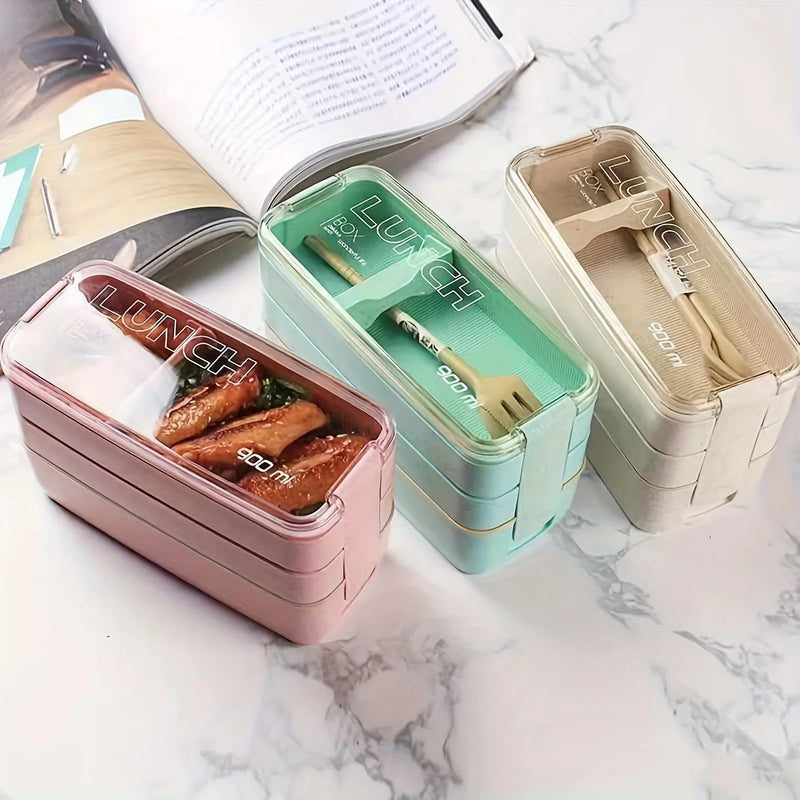Axyaa 3-Layer Healthy Material Kids Bento Box with Handle, 900ML