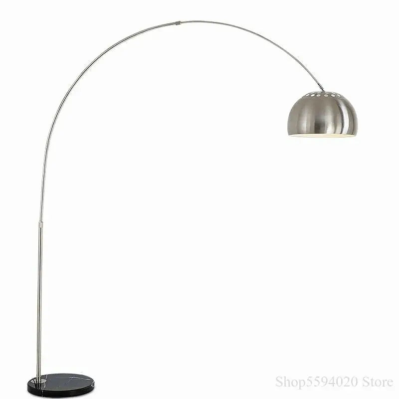Axyaa Nordic Marble Arc Floor Lamp Silver Wood Finish