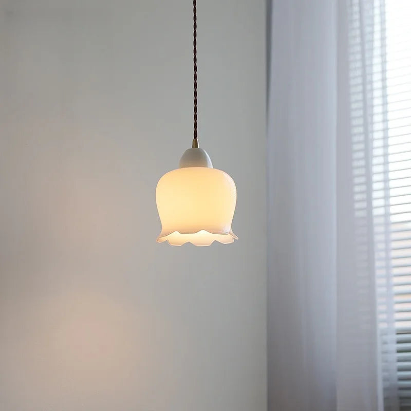 Axyaa White Ceramic Glass LED Pendant Lights for Home Decor