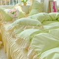 Axyaa Princess Korean Style Bedding Set, Solid Color Double Bedspread & Ruffled Duvet Cover