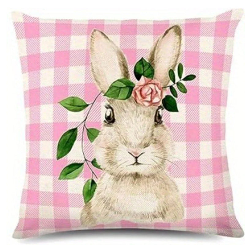 Bunny Floral Egg Print Easter Pillow Covers for Farmhouse Decor by Axyaa