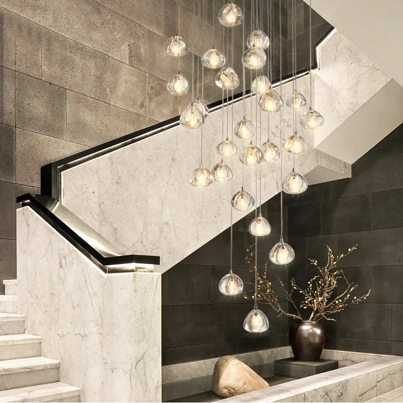 Axyaa Modern Crystal Ball LED Chandelier for Stairway, Living Room, and Loft Kitchen Lighting