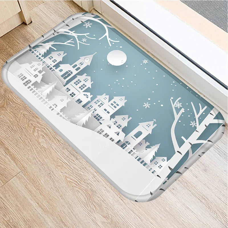 Christmas Snow Deer Pattern Printed Door Mat for Home Decor by Axyaa