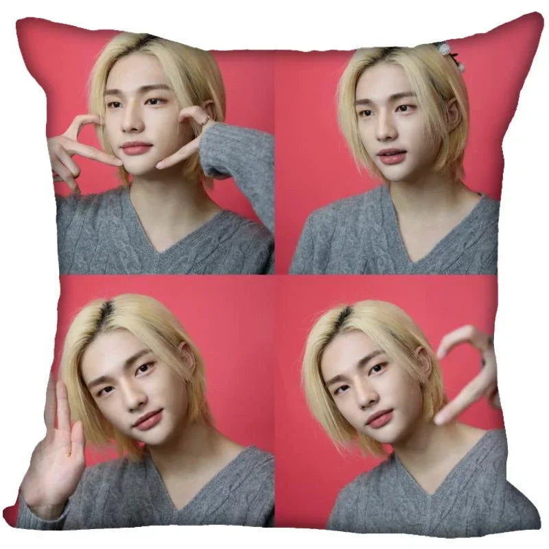 Axyaa Satin Hwang Hyunjin Pillow Cover - Decorative Bedroom Office Pillowcase Square Zipper Case