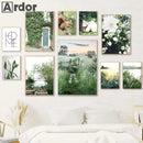 Green Leaf & Flower Scenery Canvas Wall Art Print by Axyaa for Modern Home Decor
