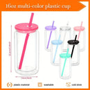Axyaa 16oz Insulated Plastic Water Bottles with Straws, Lids - DIY Snowball Cup