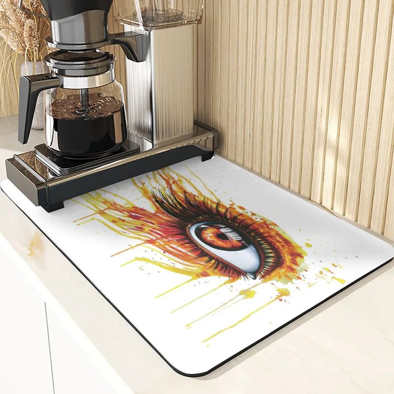 Eye Print Watercolor Style Absorbent Drying Mat & Coasters Set by Axyaa