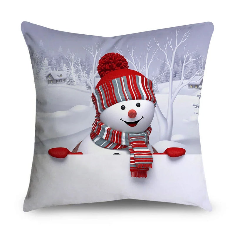 Axyaa Christmas Snowman Print Cushion Cover - 45X45CM