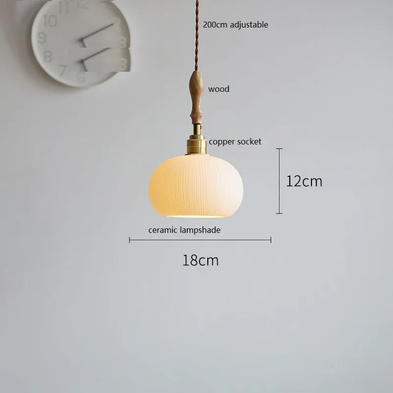 Axyaa Ceramic LED Pendant Light with Wood Copper Socket - 30CM