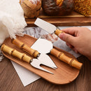 Axyaa 6Pcs Silver Bamboo Handle Stainless Steel Cheese Knife Set