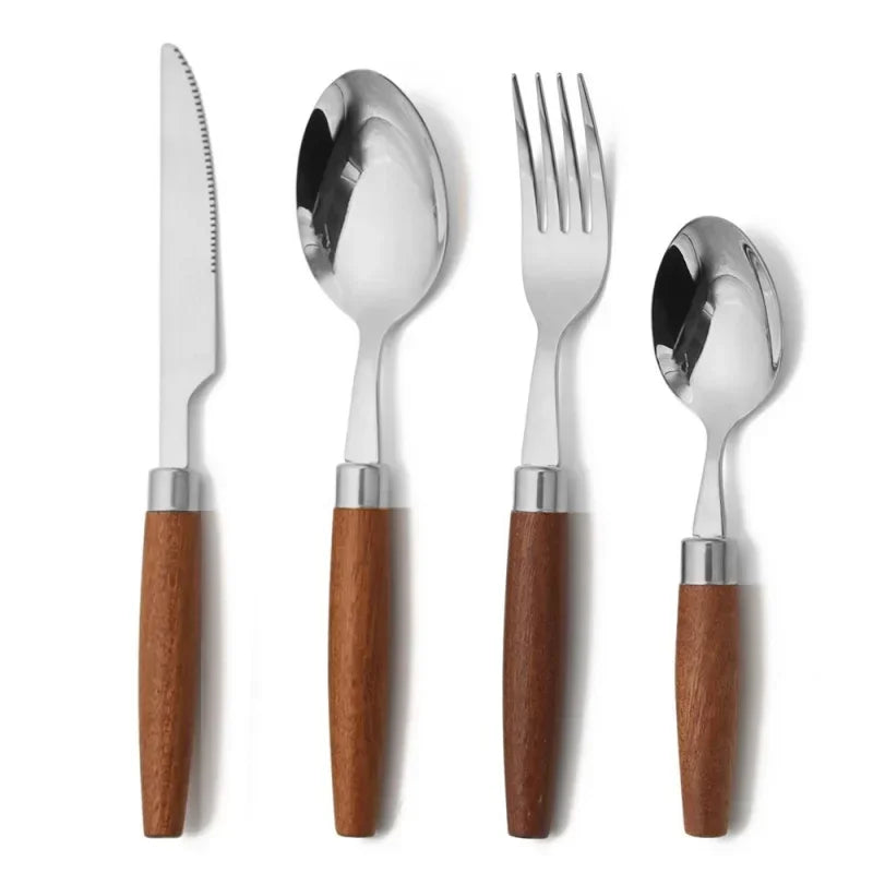 Axyaa Stainless Steel Cutlery Set with Wooden Handles
