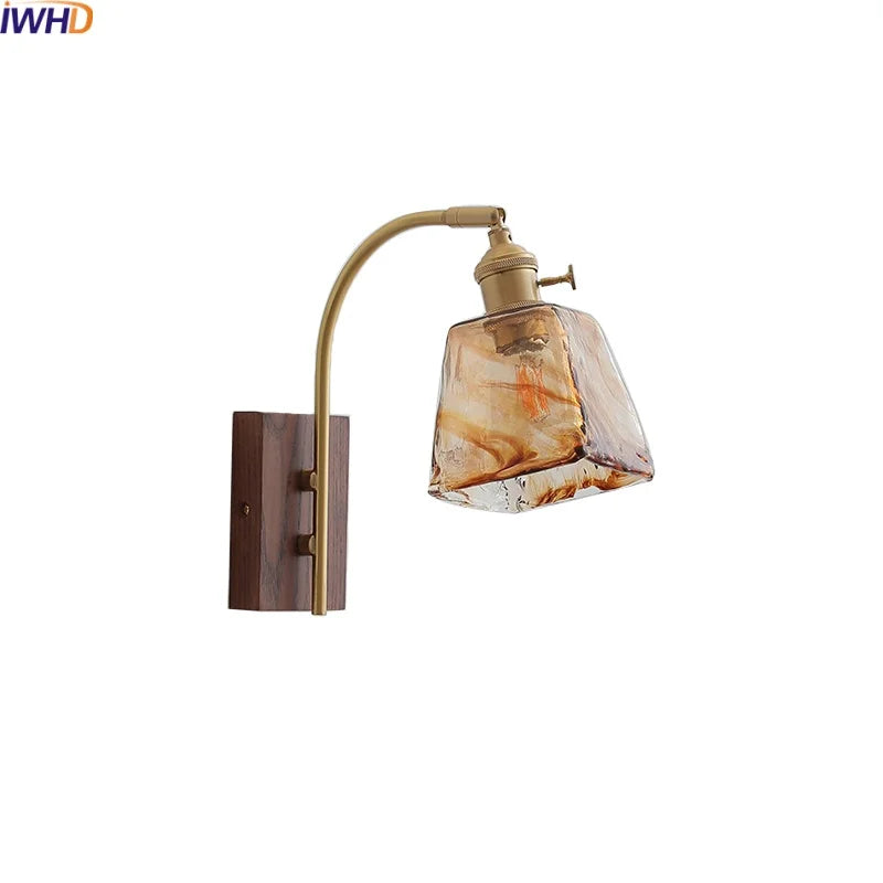 Axyaa Glass Walnut LED Wall Light Fixtures for Modern Home Decor