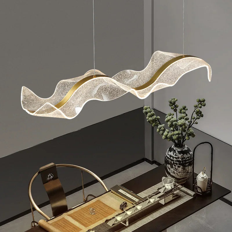 Axyaa Wave Gold Acrylic LED Pendant Lamps for Dining Room Office Chandelier