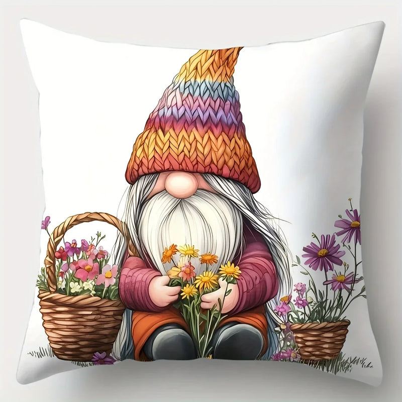 Axyaa Whimsical Gnome & Floral Pillow Covers, 45x45cm, Vibrant Garden Scene, Polyester