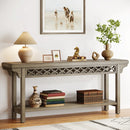 Axyaa Farmhouse Console Table with Storage, Solid Wood Grey Couch Table