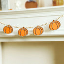 Axyaa Halloween Pumpkin Garland Banner with Black Bows & Wooden Shapes