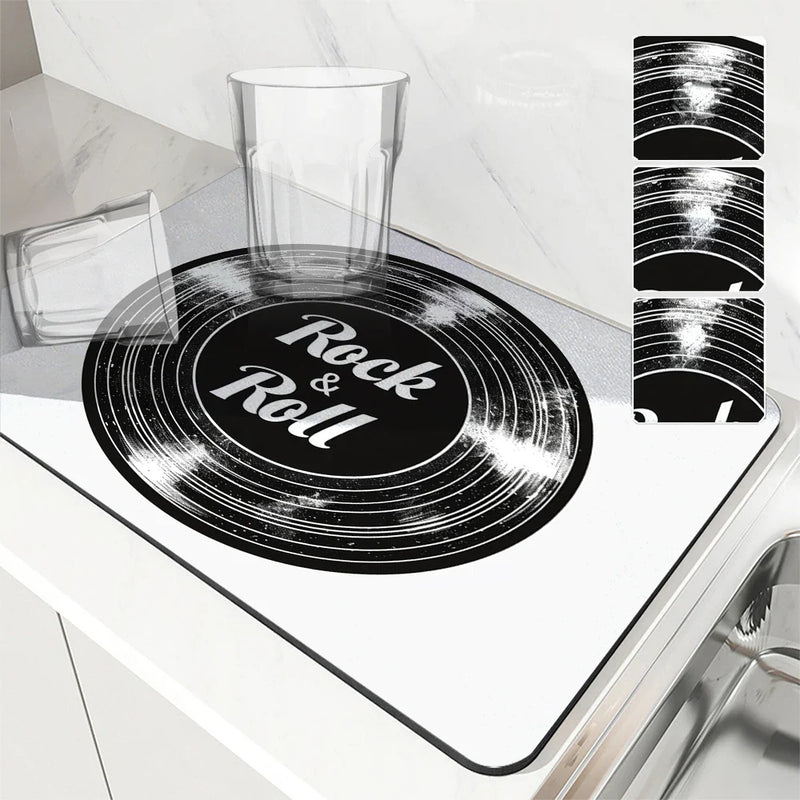 Axyaa Black Drying Mat: Non-Slip Absorbent Kitchen Counter Mat for Tableware