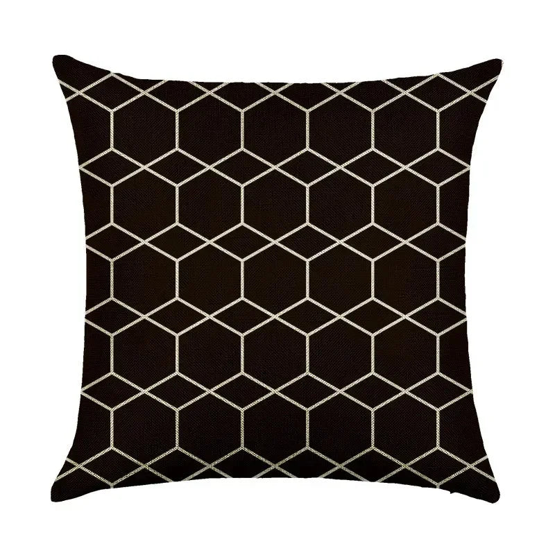 Axyaa Abstract Geometry Linen Pillowcase 45*45cm Square Home Sofa Decor Cover