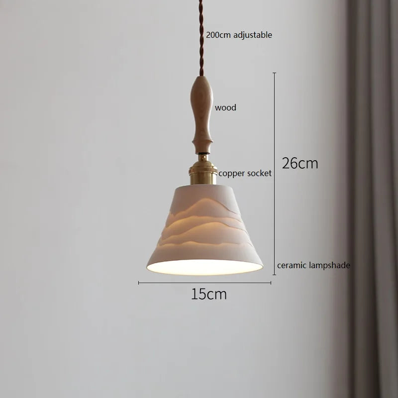 Axyaa Ceramic LED Pendant Light with Wood Copper Socket - 30CM
