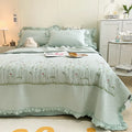 Axyaa Chiffon Summer Quilt Set: Ruffled Double Bed Cover, Girl Heart, Washed Cotton