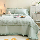 Axyaa Chiffon Summer Quilt Set: Ruffled Double Bed Cover, Girl Heart, Washed Cotton