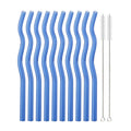 Axyaa Wavy Glass Straws 10 Pack + 2 Cleaning Brushes - Transparent 7.8 in • Eco-Friendly
