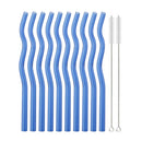 Axyaa Wavy Glass Straws 10 Pack + 2 Cleaning Brushes - Transparent 7.8 in • Eco-Friendly