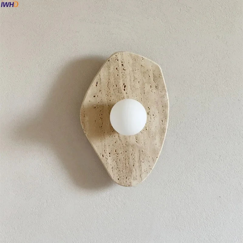 Axyaa Wabi Sabi LED Wall Lights Yellow Travertine Bedside Lamps