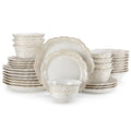 Axyaa 32 Piece Relief White Stoneware Dinnerware Set with Plates and Bowls