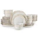 Axyaa 32 Piece Relief White Stoneware Dinnerware Set with Plates and Bowls