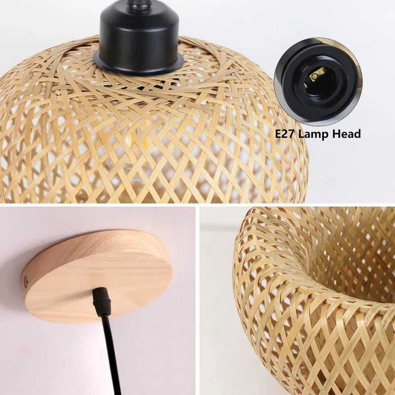 Rattan Bamboo Pendant Chandelier by Axyaa for Indoor Dining Room Lighting