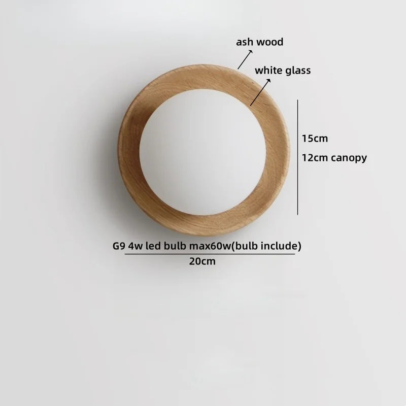 Axyaa White Glass Ball LED Wall Lamps With Switch - Modern Wooden Stair Light Fixtures.