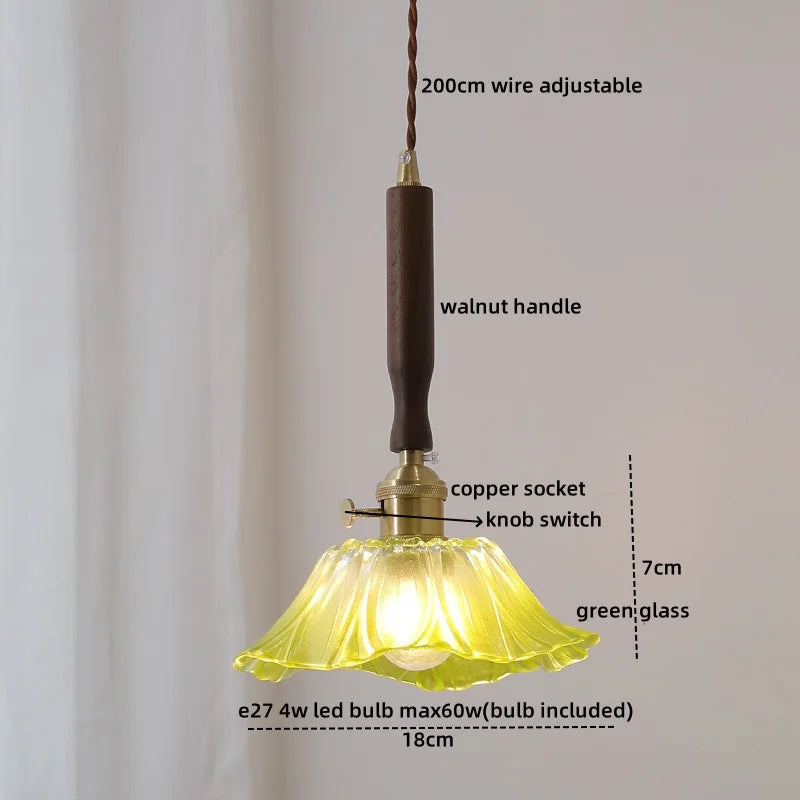 Axyaa Nordic LED Pendant Lights Glass Walnut Copper Hanging Lamp