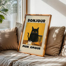 Yellow Good Morning Black Cat Print, Kitchen Wall Art by Axyaa - Cute & Unique Cat Lovers Gift