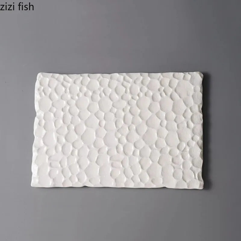 Axya Ceramic Hammer Pattern Rectangular Flat Plate for Molecular Cuisine Tableware