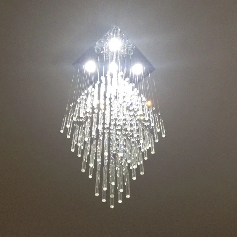 Axyaa Crystal Ceiling Chandelier - Modern Square Base Light Fixture for Living Room and Staircase