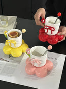 Axyaa Floral Bow Ceramic Coffee Mug Saucer Set - Exquisite Office Breakfast Cup