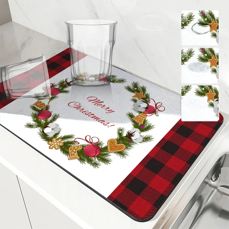 Axyaa Christmas Dish Drying Mat: Heat Resistant Non-slip Kitchen Placemat