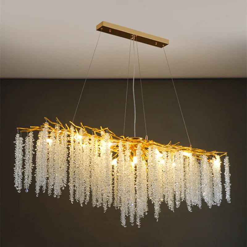 Axyaa Branch Lustre Crystal Chandelier: Modern Dining Room Gold LED Pendant Light