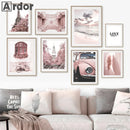 Axyaa Pink Reed Flower Tower Canvas Wall Art for Living Room Home Decor