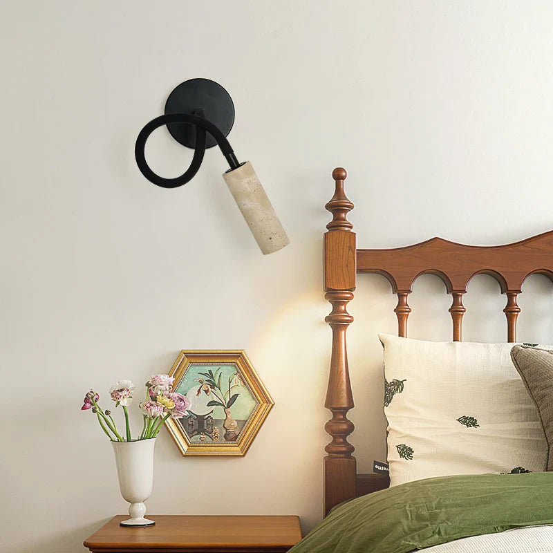 Axyaa Nordic LED Wall Lamp Bedroom Bedside Up Down Rotate Black Iron Stone Mirror Light