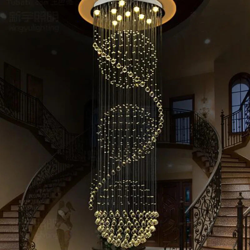 Axyaa Modern Spiral Crystal LED Chandelier for Staircase, Bedroom, Hotel Hall